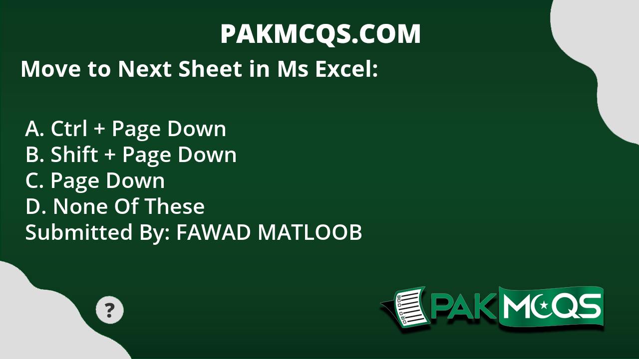 Move To Next Sheet In Ms Excel PakMcqs