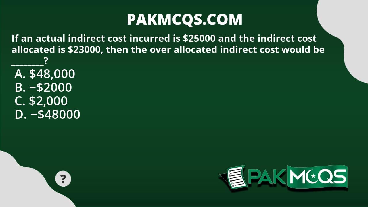 If an actual indirect cost incurred is $25000 and the indirect cost ...