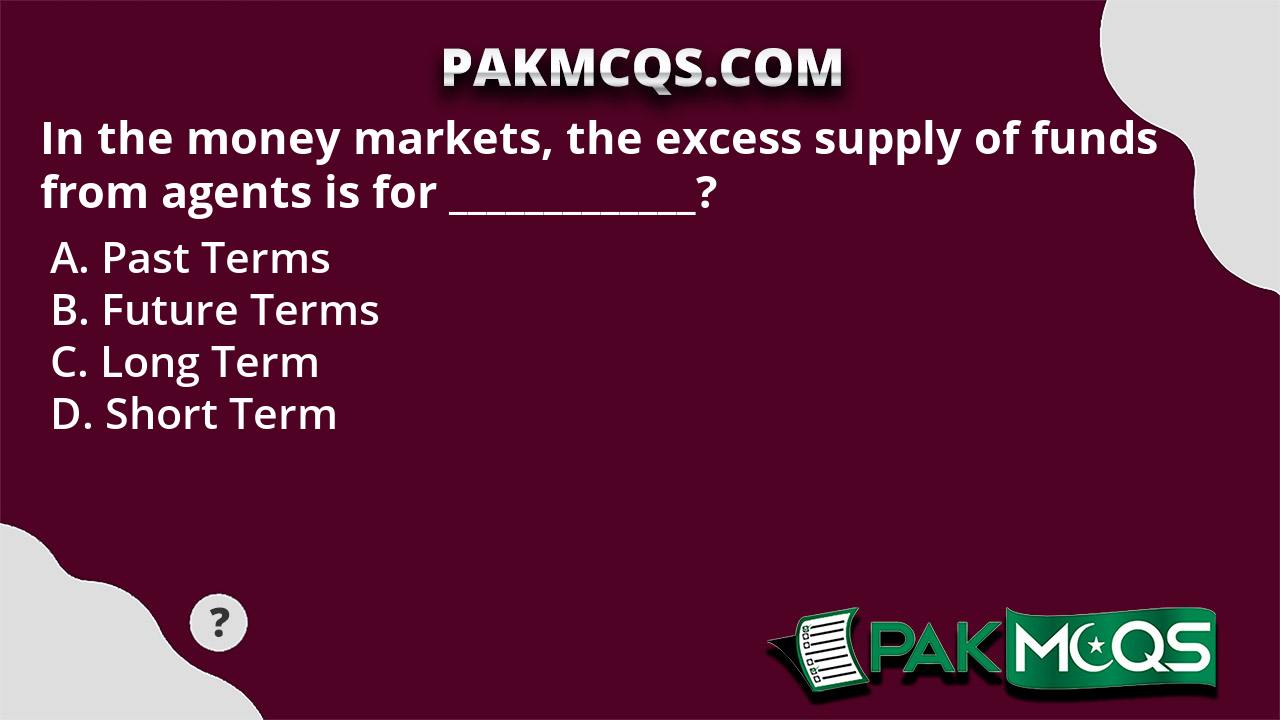 In the money markets, the excess supply of funds from agents is for